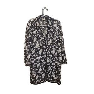 Esther Size XL Black Floral Sheer Button Down Blouse Top Kimono Duster Boho Vtg